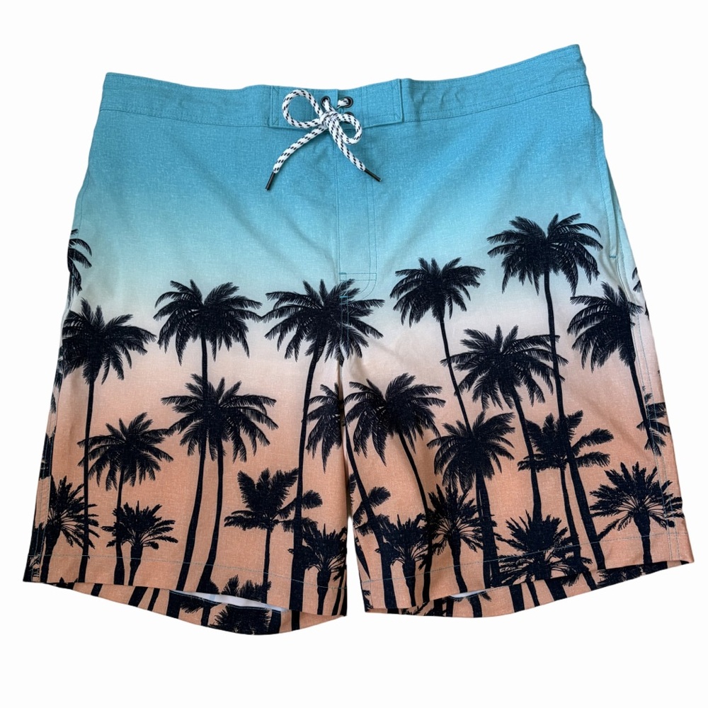 NWT Sonoma Sz XL Teal, Black and Orange Palm Tree Board Shorts Drawstring Pocket - Picture 7 of 7